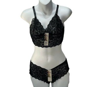 DELLA SPIGA by FRI-COUT LINGERIE Cami and Boy Short Set Stretch Lace Black NEW